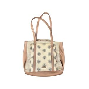 Relic by Fossil Tan Beige Canvas Faux Leather Triple Entry Tote Shoulder Bag